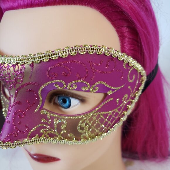 Adult Pretty Pink Glitter Venetian Masquerade Party Eye Mask womens - Picture 3 of 6
